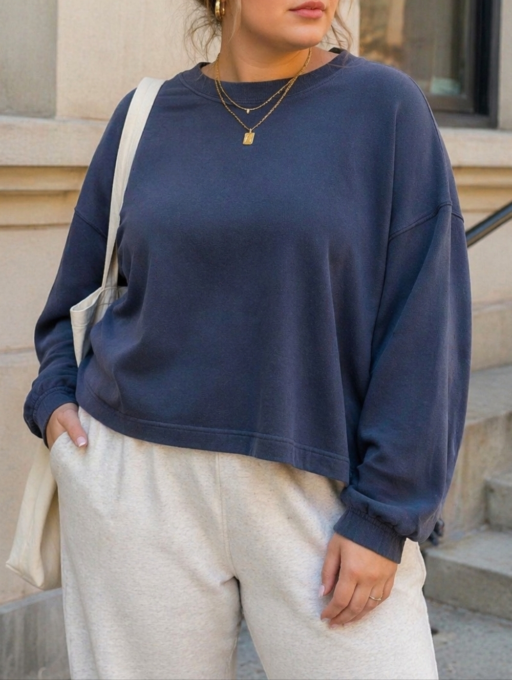 Kuwalla Oversized Boxy Crewneck Sweatshirt 100% Cotton Relaxed Drop Shoulder